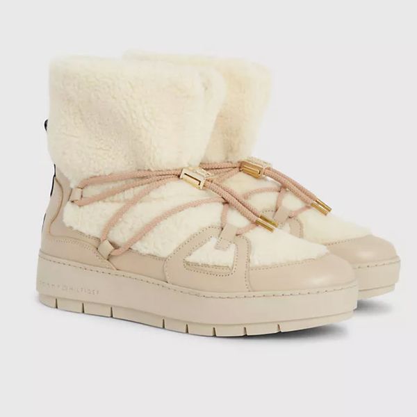 Tommy Hilfiger Sherpa Leather Snow Boots