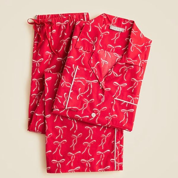 J.Crew Cotton Poplin Pajama Pant Set in Vintage Bow Print