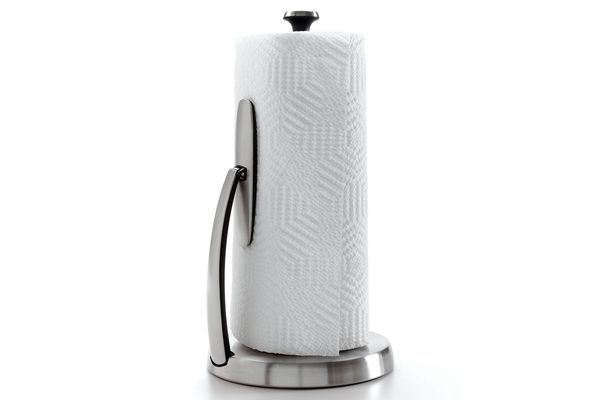 Chrome Finished Metal Decorative Paper Towel Standing Holder For Kitchen Counter 