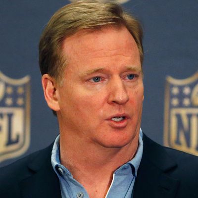 NFL Commissioner Roger Goodell addresses the media at a news conference during the NFL Annual Meeting Wednesday, March 25, 2015, in Phoenix. (AP Photo/Ross D. Franklin)