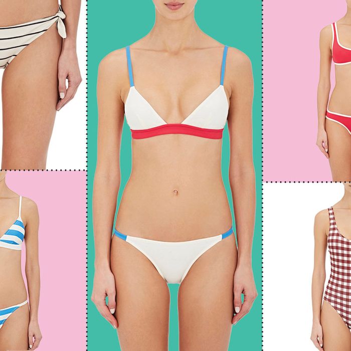 solid and striped bathing suits