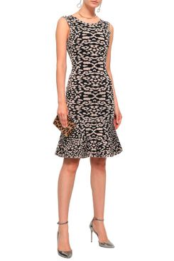 Hervé Léger Fluted Leopard-Print Jacquard-Knit Dress
