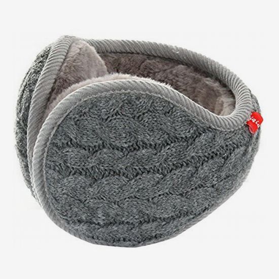 Foldable Ear Warmers Adjustable Knitted Earmuffs with Fuzzy Fleece Lining Unisex Furry Winter Earmuffs 