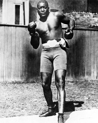 Shown in a fighting pose is Jack Johnson former heavyweight champion of the world. Undated photo, filed 6/11/1946.