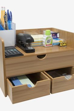 Sorbus 3-Tier Bamboo Shelf Organizer for Desk with Drawers
