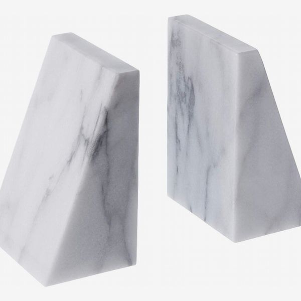Fox Run Triangular 100% Natural Polished White Marble Bookends