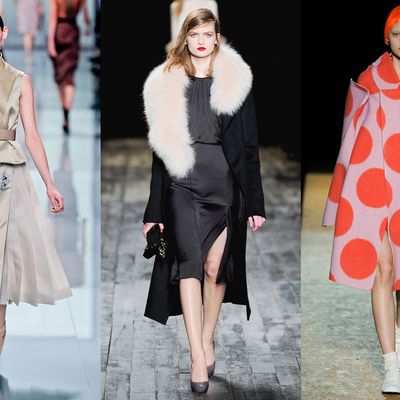From left: looks from Dior, Nina Ricci, and Comme des Garçons.
