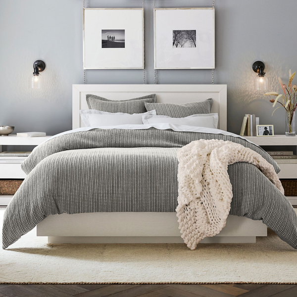 Pottery Barn Honeycomb Cotton Duvet Cover - Gray, Full/Queen