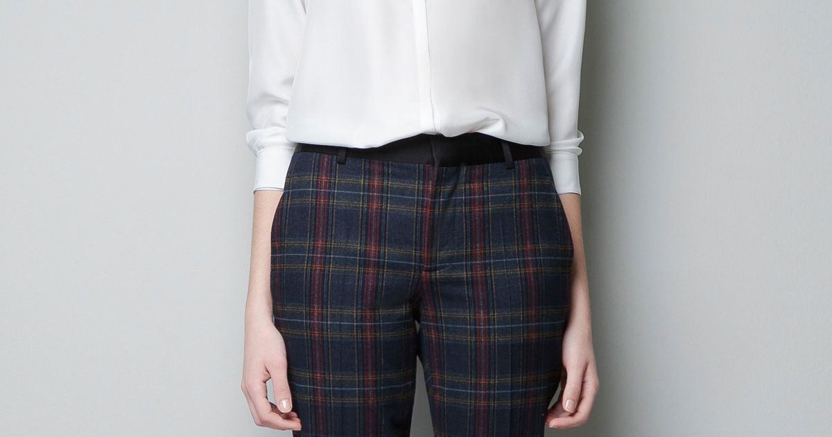 Zara High Rise Black Brown Check Plaid Ponte Gold Zip Skinny Pants Womens  XS | eBay