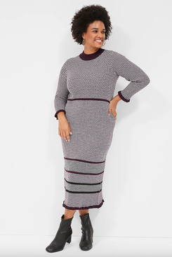 Lane Bryant 3/4-Sleeve Mock-Neck Stripe Detail Sweater Dress
