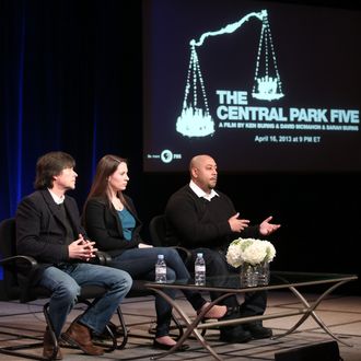 PASADENA, CA - JANUARY 14: (L-R) Filmmakers Ken Burns and daughter Sarah Burns and Raymond Santana, featured subject, of 'The Central Park Five' speak onstage during the PBS portion of the 2013 Winter Television Critics Association Press Tour at the Langham Huntington Hotel & Spa on January 14, 2013 in Pasadena, California. (Photo by Frederick M. Brown/Getty Images)