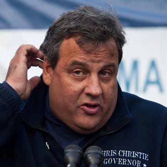 HOBOKEN, NJ - NOVEMBER 04: New Jersey Governor Chris Christie speaks at a joint press conference on November 4, 2012 in Hoboken, New Jersey. As New Jersey continues to clean up from Superstorm Sandy, worries are now growing for a new storm set to hit the state on November 7th. (Photo by Andrew Burton/Getty Images)