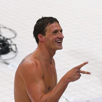 Ryan Lochte of the United States reacts after he won the Final of the Men's 400m Individual Medley on Day 1 of the London 2012 Olympic Games at the Aquatics Centre on July 28, 2012 in London, England. 