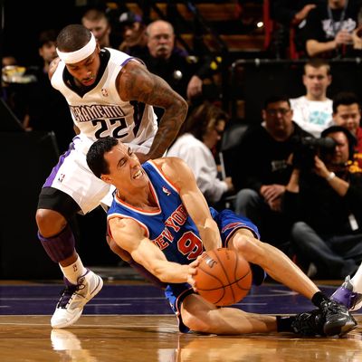 Pablo Prigioni #9 of the New York Knicks looks to pass the ball while guarded by Isaiah Thomas #22 of the Sacramento Kings at Sleep Train Arena on December 28, 2012 in Sacramento, California.