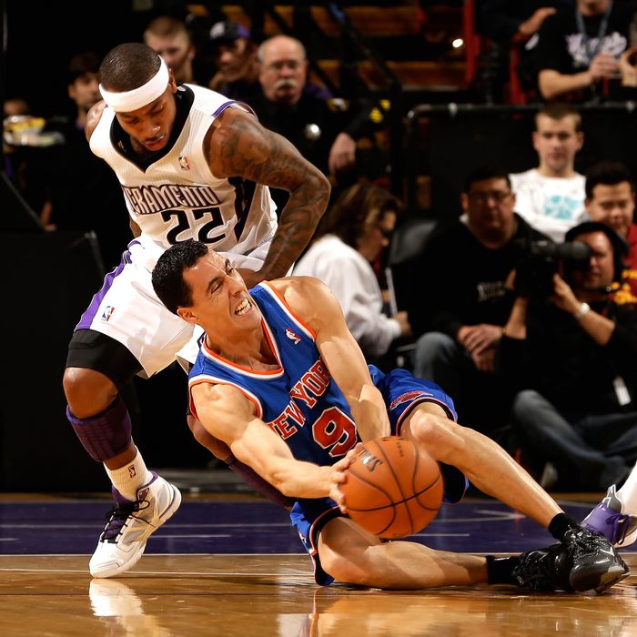 Pablo Prigioni #9 of the New York Knicks looks to pass the ball while guarded by Isaiah Thomas #22 of the Sacramento Kings at Sleep Train Arena on December 28, 2012 in Sacramento, California.