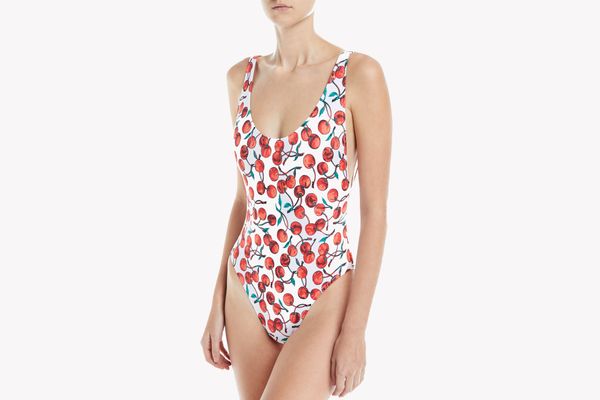 Millly Deep Side-Scoop Cherry-Print One-Piece Swimsuit