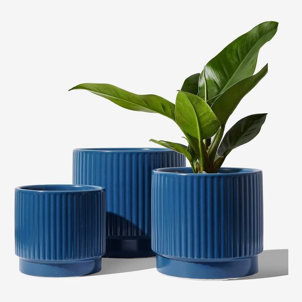 Optional Saucer Aqua Blue Pot for Plant 8 inch, 10 inch, 12 inch Glazed  Ceramic Cylinder Plant Pot Mid Century Modern Planter