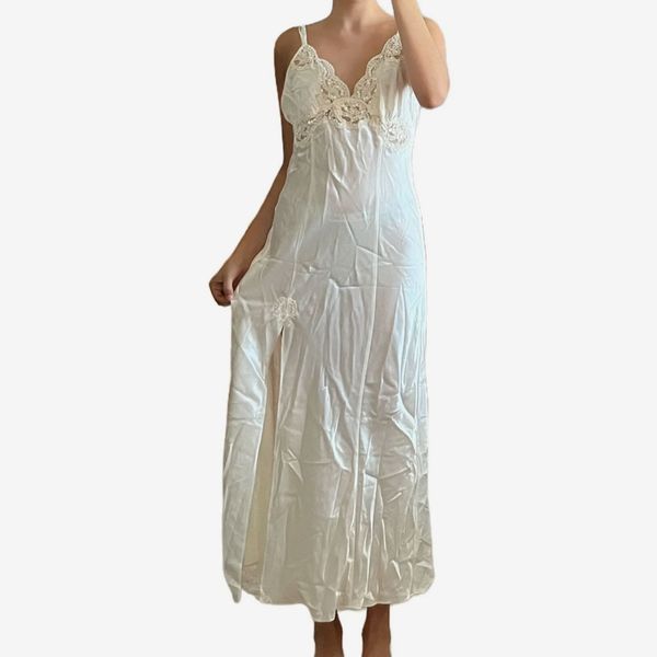 MINEEE Womens Satin Nightgown Long Slip Sleep Dress Silk V Neck