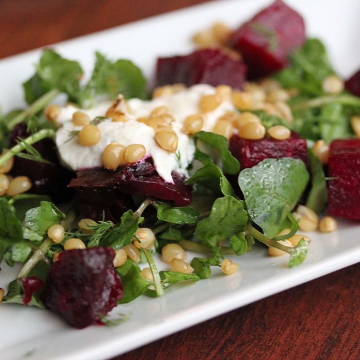 Deconstructed borscht beet salad.