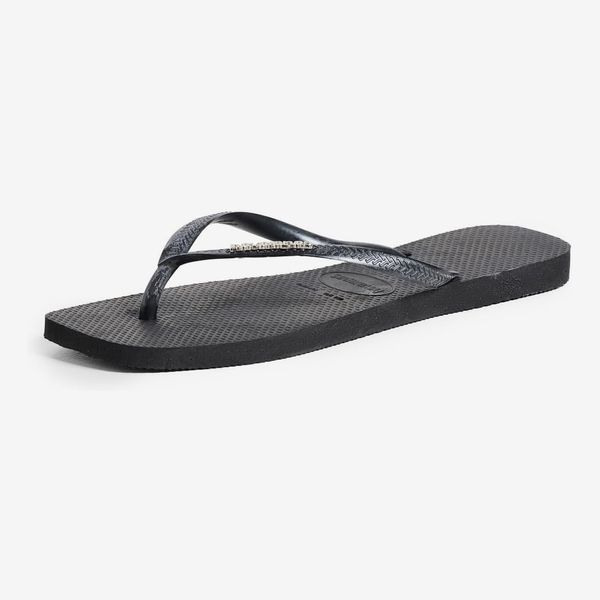 Havaianas Women’s Slim Square Logo Metallic Flip Flops