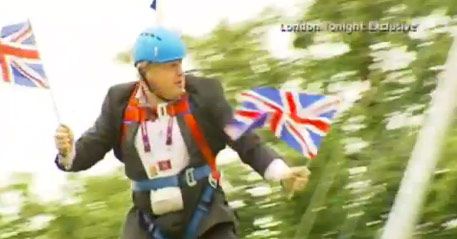 London Mayor Boris Johnson Wins Olympic Gold at Getting Stuck on Zip Line