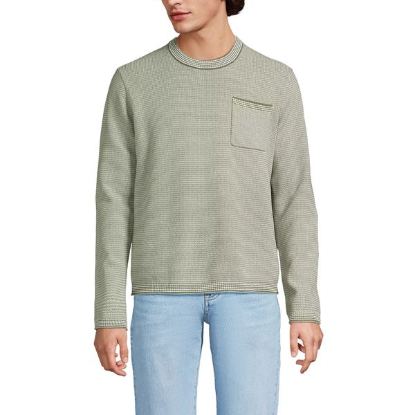 Lands' End Men's Long Sleeve Textured Cotton Crewneck Sweater