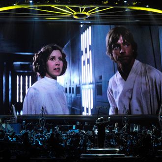 LAS VEGAS - MAY 29: Actress Carrie Fisher's Princess Leia Organa character and actor Mark Hamill's Luke Skywalker character from
