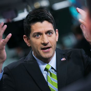 U.S. Representative Paul Ryan, a Wisconsin Republican, speaks after a Bloomberg Television interview in New York, U.S., on Wednesday, Aug. 20, 2014. Ryan said he'd support more aggressive bombings in the Middle East to fight Islamic State militants after the beheading of a U.S. journalist. 