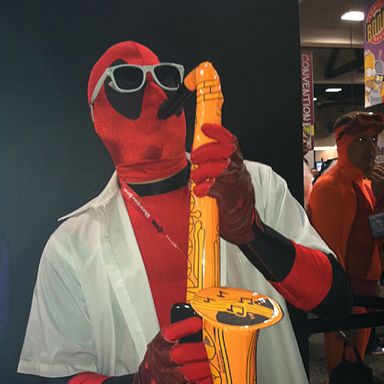 Best Costume Mashup: Deadpool meets the “Silent Whisper” Saxophonist.
