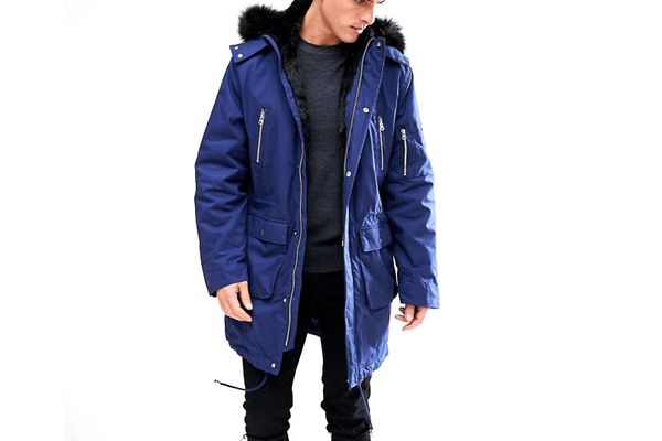Asos Heavyweight Parka With Faux Fur Lining In Blue