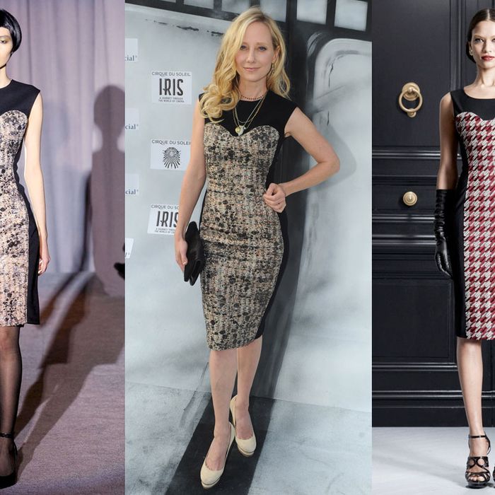 From left: Douglas Hannant's designs, on the runway and on Anne Heche; Jason Wu's design.
