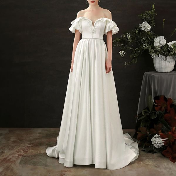 Cocomelody A-Line Court Train Satin Wedding Dress