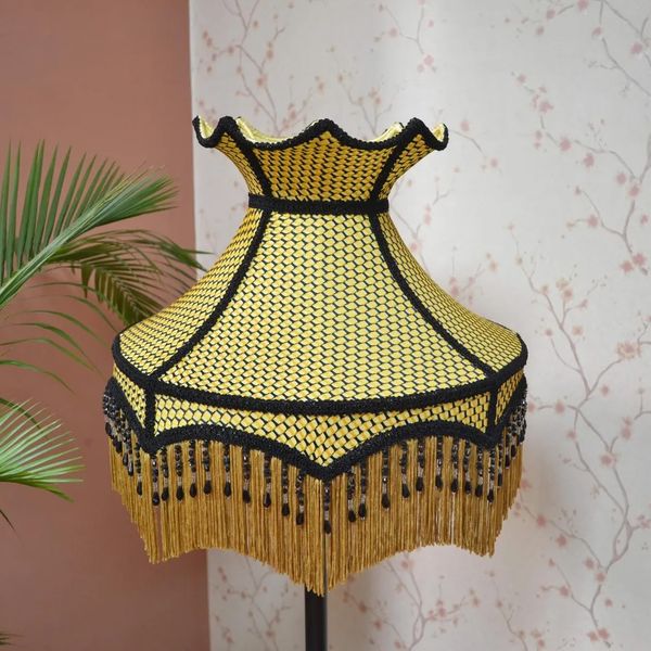 Gold Lace Lampshade: Victorian Bell Shade with Rayon Fringe