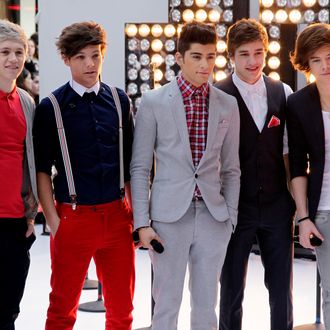 Niall Horan, Zayn Malik, Liam Payne, Harry Styles and Louis Tomlinson perform in the band One Direction on the NBC Today Show at Rockefeller Center in New York City on March 12, 2012.