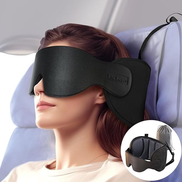Inspireyes 360° Head Support Soft Airplane Pillow with Eye Mask