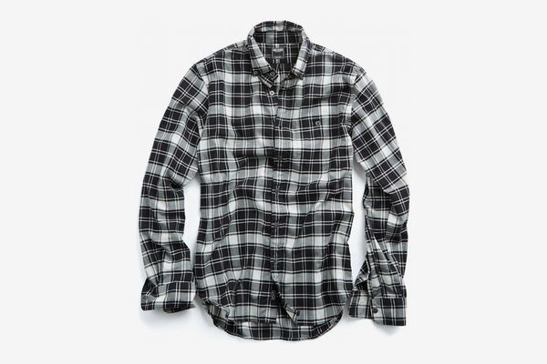 Button Down Flannel Shirt in Black and White Plaid