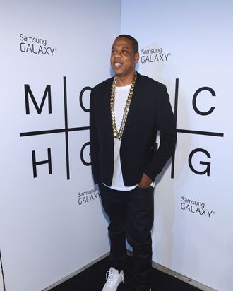 JAY Z attends JAY Z and Samsung Mobile's celebration of the Magna Carta Holy Grail album, available now through a customized app in Google Play and Samsung Apps exclusively for Samsung Galaxy S 4, Galaxy S III and Note II users on July 3, 2013 in Brooklyn City. 