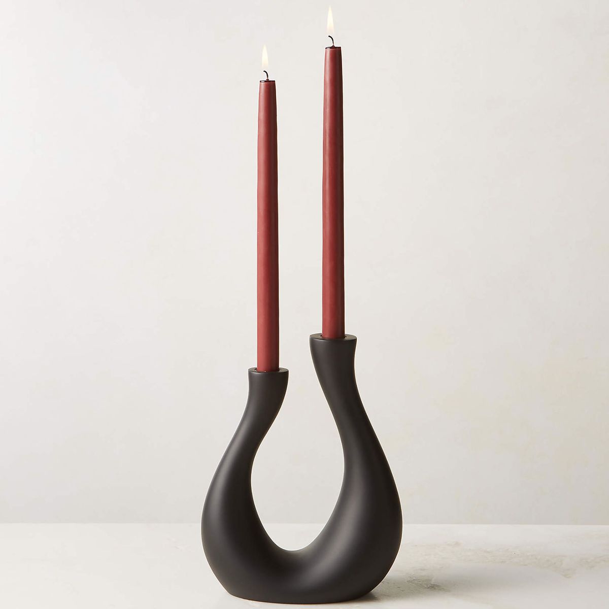 CB2 Uri Matte Black Cement Taper Candle Holder