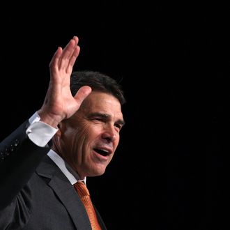 WASHINGTON, DC - OCTOBER 07: Republican presidential candidate and incumbent Texas Gov. Rick Perry addresses the Values Voter Summit 2011, hosted by Family Research Council Action (FRC Action), October 7, 2011 in Washington, DC. All of the major Republican presidential candidates are expected to speak in the annual two-day event. (Photo by Alex Wong/Getty Images)