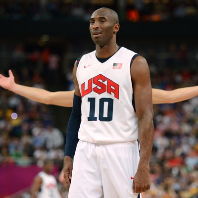 US guard Kobe Bryant is pictured during his team's London 2012 Olympic Games men's quarterfinal basketball match against Australia in London on August 8, 2012. 