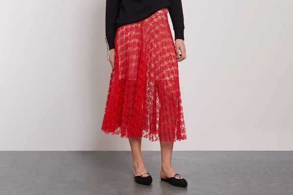 Christopher Kane Pleated Lace Midi Skirt