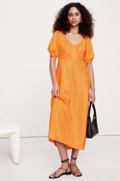 Banana Republic Viscose-Linen Ruched Long Midi Dress