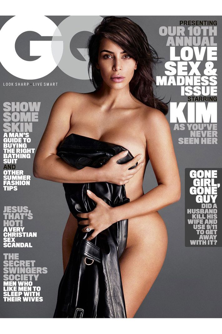 Man looking at a naked women but Women Allowed To Wear Leather Jackets On The Cover Of Gq Only If They Re Naked Underneath