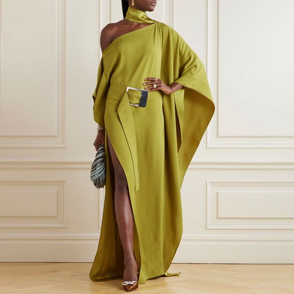 Taller Marmo Taylor Belted One-Shoulder Cady Kaftan