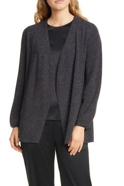 Eileen Fisher Metallic Wool Blend Open Cardigan