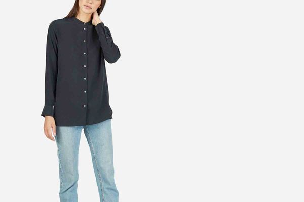 The Relaxed Silk Collarless Shirt