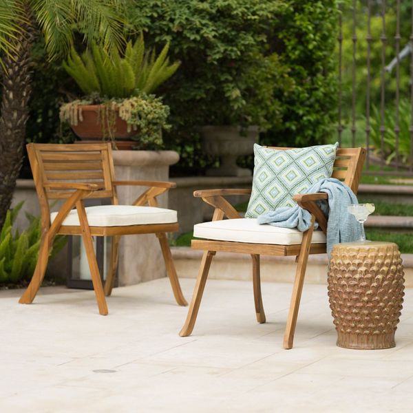 Winston Porter Brizio Wood Premium All-Weather Wicker Outdoor Dining Armchair (Set of 2)