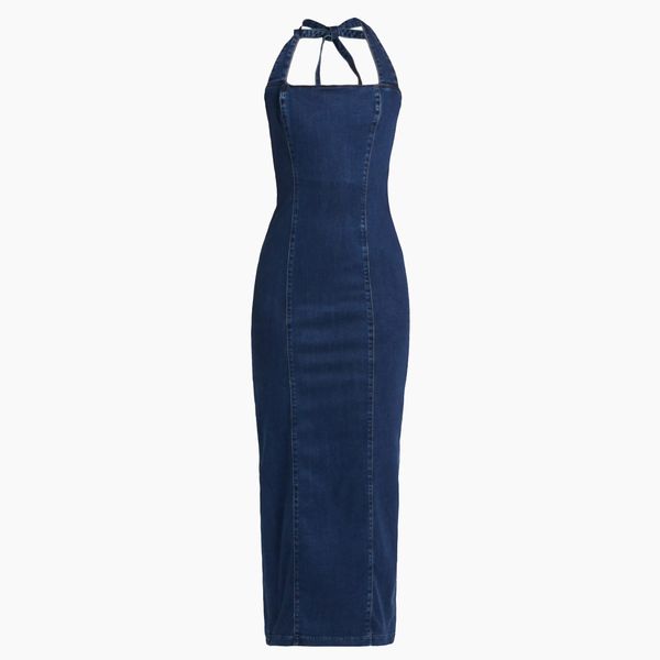 Reformation Evita Denim Halter Dress