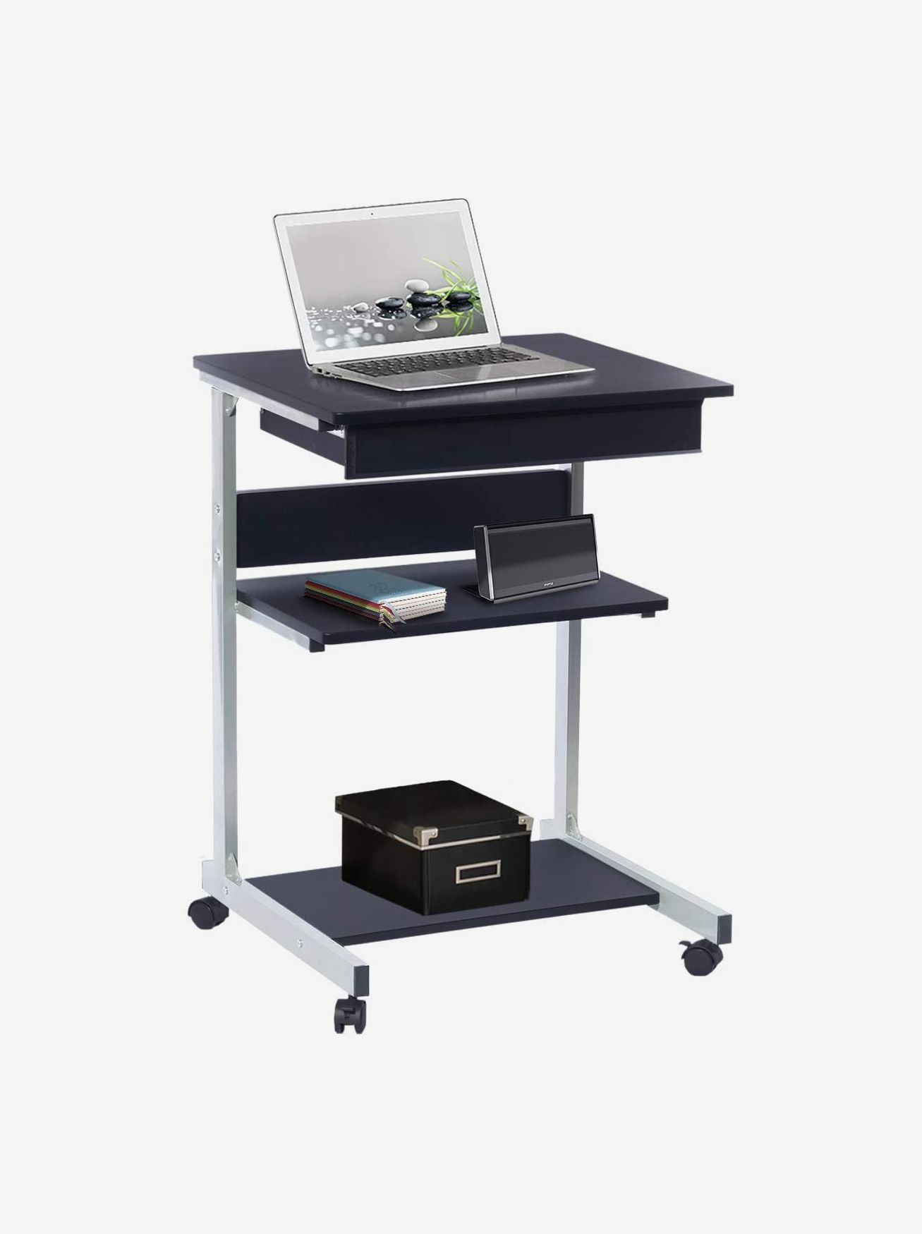 Portable Folding Laptop Desk Computer Table Adjustable Stand For Bed Black&White 
