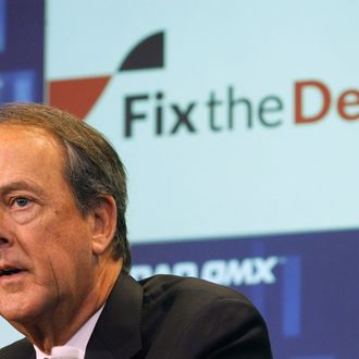 Erskine Bowles, chairperson of the National Commission on Fiscal Responsibility and Reform, speaks during a news conference for the Campaign to Fix the Debt at the Nasdaq Market site in New York January 8, 2013. 